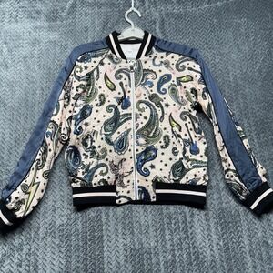 Zadig & Voltaire Bomber Jacket XS Billy Paisley Reversible Satin Zip Front Stars
